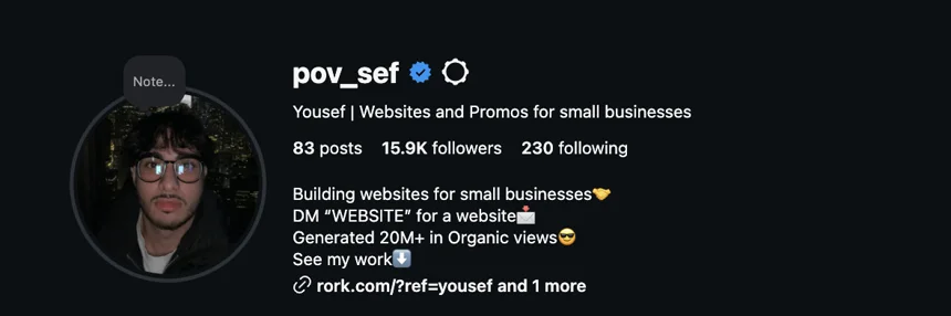 Instagram @pov_sef — 15.9K followers, building websites for small businesses, 20M+ organic views
